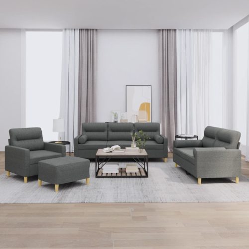 4-dijelni set sofa s jastucima tamnosivi od tkanine