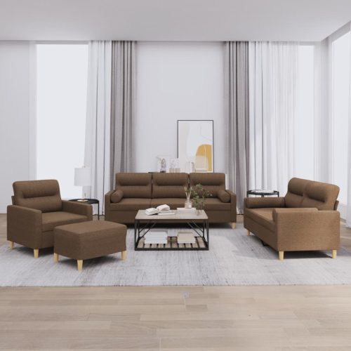 4-dijelni set sofa s jastucima smeđi od tkanine