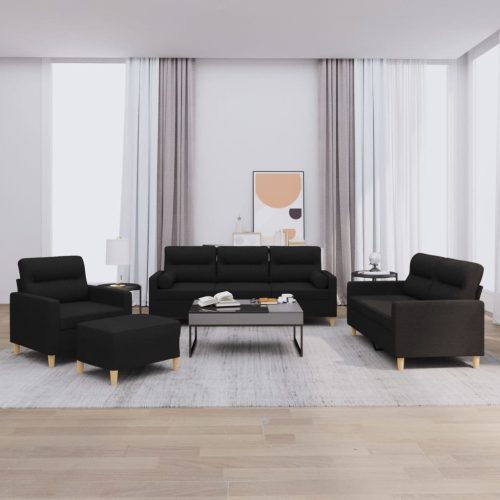 4-dijelni set sofa s jastucima crni od tkanine