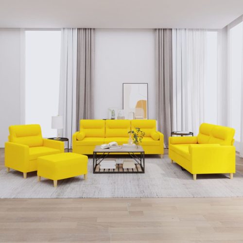 4-dijelni set sofa s jastucima svjetložuti od tkanine