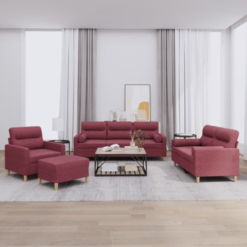 4-dijelni set sofa s jastucima crvena boja vina od tkanine