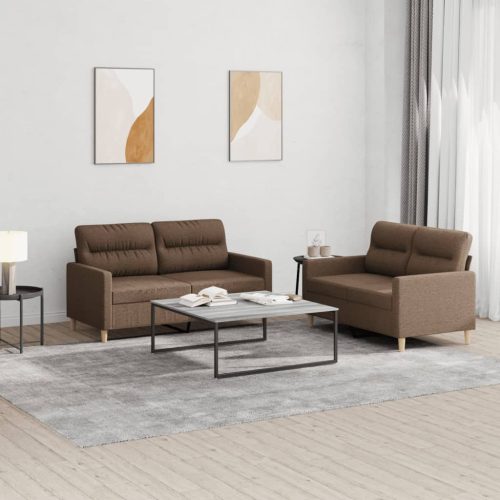 2-dijelni set sofa s jastucima smeđi od tkanine