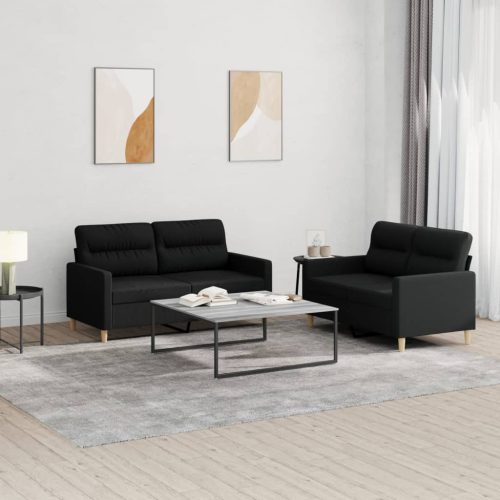 2-dijelni set sofa s jastucima crni od tkanine