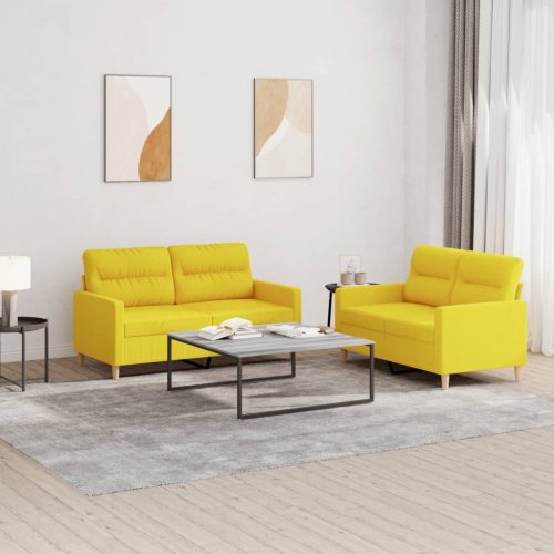 2-dijelni set sofa s jastucima svjetložuti od tkanine