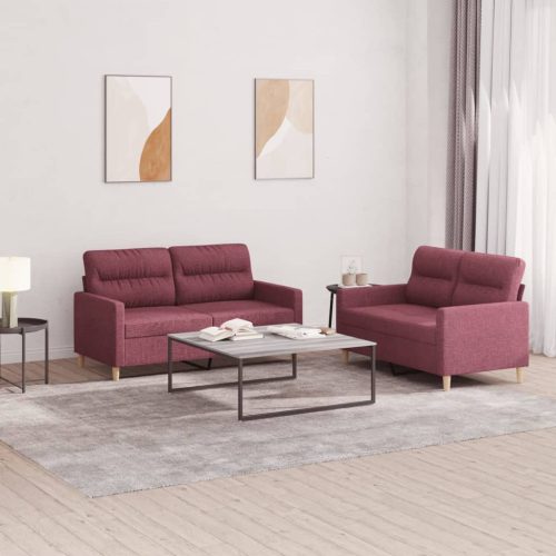 2-dijelni set sofa s jastucima crvena boja vina od tkanine