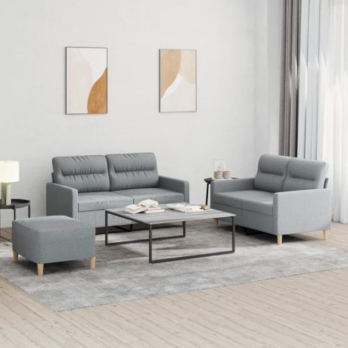 3-dijelni set sofa s jastucima svjetlosivi od tkanine