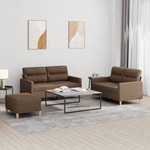 3-dijelni set sofa s jastucima smeđi od tkanine