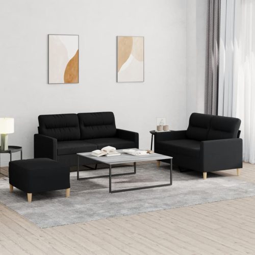 3-dijelni set sofa s jastucima crni od tkanine