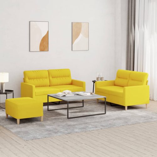 3-dijelni set sofa s jastucima svjetložuti od tkanine