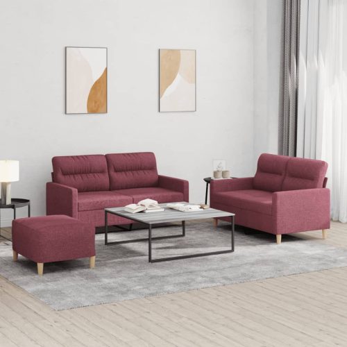 3-dijelni set sofa s jastucima crvena boja vina od tkanine