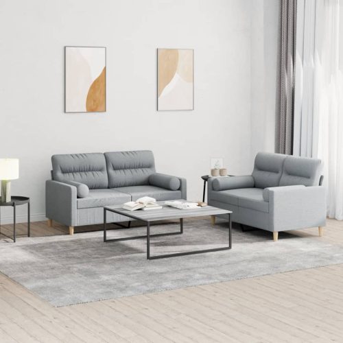 2-dijelni set sofa s jastucima svjetlosivi od tkanine