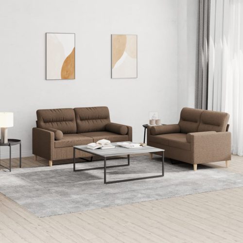 2-dijelni set sofa s jastucima smeđi od tkanine