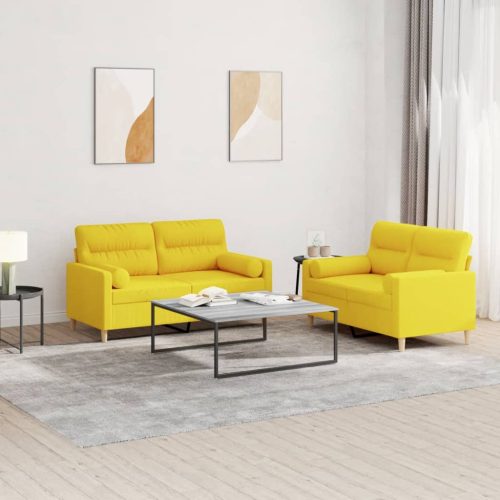 2-dijelni set sofa s jastucima svjetložuti od tkanine