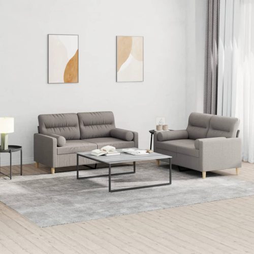 2-dijelni set sofa s jastucima smeđesivi od tkanine