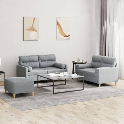 3-dijelni set sofa s jastucima svjetlosivi od tkanine