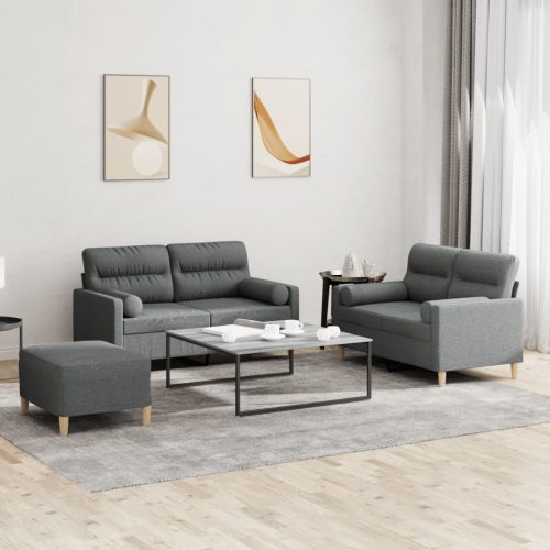 3-dijelni set sofa s jastucima tamnosivi od tkanine