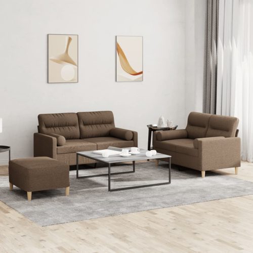 3-dijelni set sofa s jastucima smeđi od tkanine