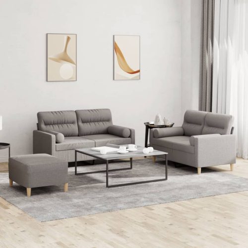 3-dijelni set sofa s jastucima smeđesivi od tkanine