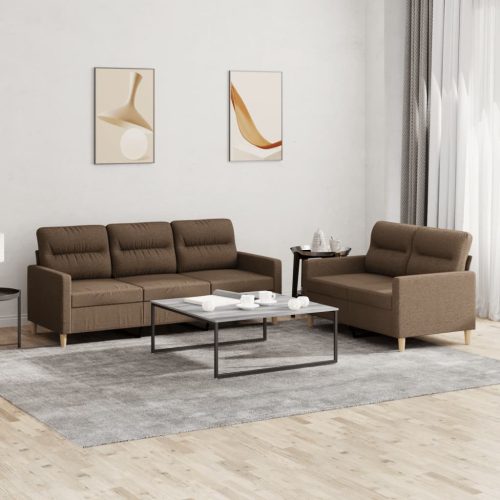 2-dijelni set sofa s jastucima smeđi od tkanine