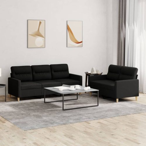 2-dijelni set sofa s jastucima crni od tkanine