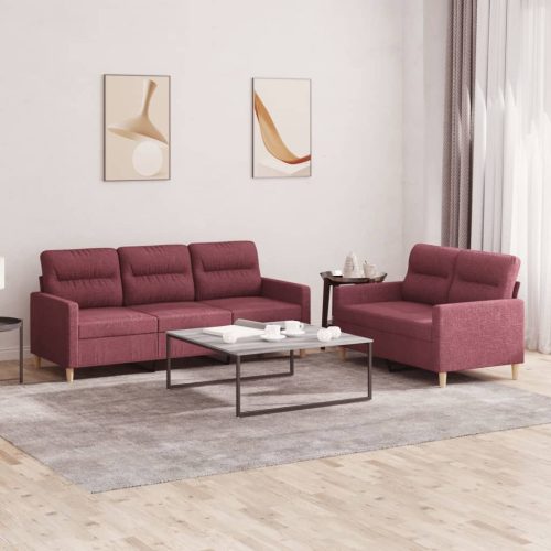 2-dijelni set sofa s jastucima crvena boja vina od tkanine