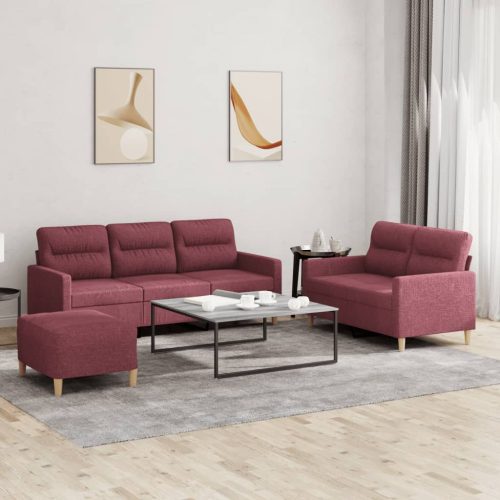 3-dijelni set sofa s jastucima crvena boja vina od tkanine