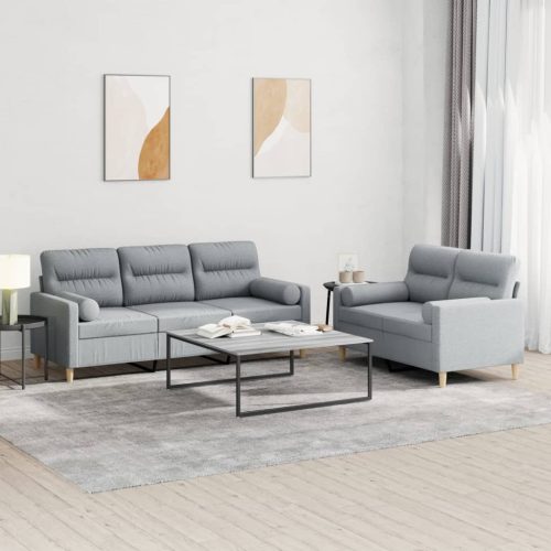 2-dijelni set sofa s jastucima svjetlosivi od tkanine