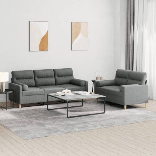 2-dijelni set sofa s jastucima tamnosivi od tkanine