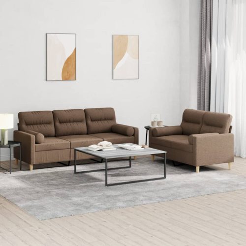 2-dijelni set sofa s jastucima smeđi od tkanine