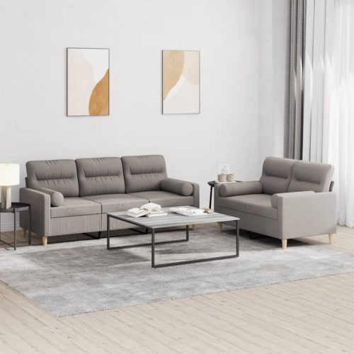 2-dijelni set sofa s jastucima smeđesivi od tkanine