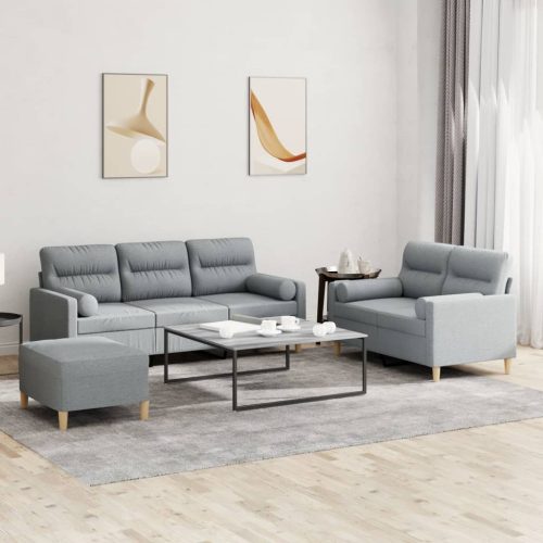 3-dijelni set sofa s jastucima svjetlosivi od tkanine