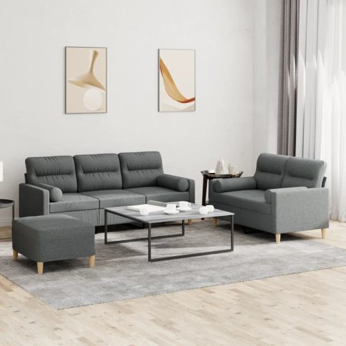 3-dijelni set sofa s jastucima tamnosivi od tkanine