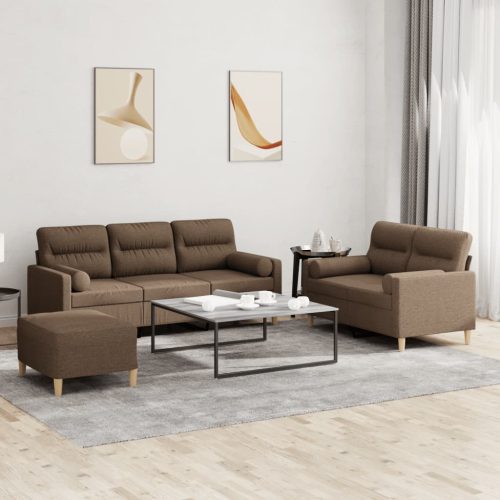 3-dijelni set sofa s jastucima smeđi od tkanine