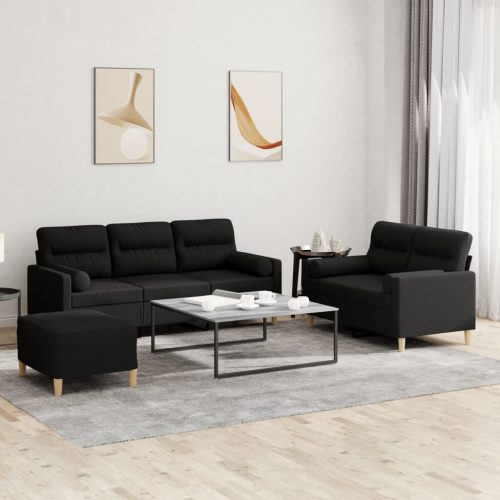 3-dijelni set sofa s jastucima crni od mikrovlakana