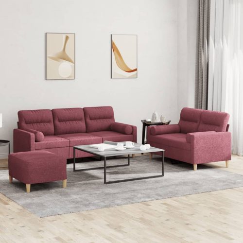 3-dijelni set sofa s jastucima crvena boja vina od tkanine