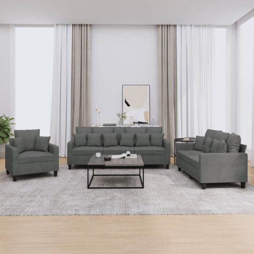 3-dijelni set sofa s jastucima tamnosivi od tkanine