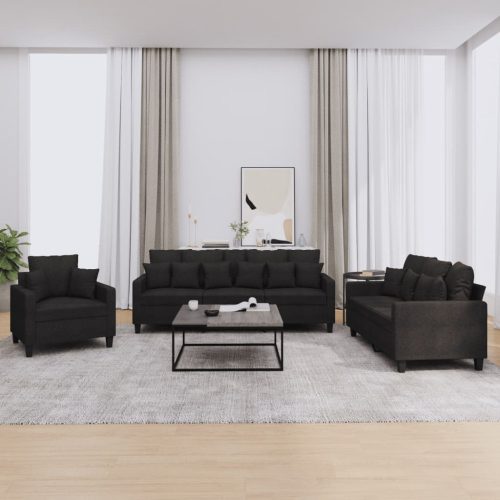 3-dijelni set sofa s jastucima crni od mikrovlakana