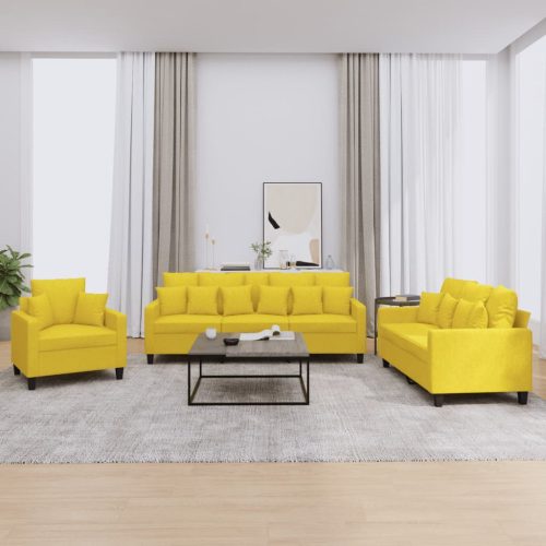 3-dijelni set sofa s jastucima svjetložuti od tkanine