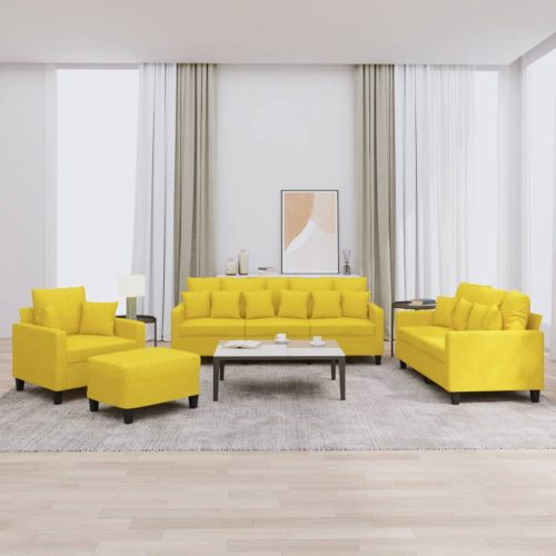 4-dijelni set sofa s jastucima svjetložuti od tkanine