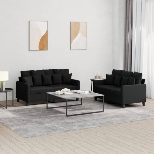 2-dijelni set sofa s jastucima crni od tkanine