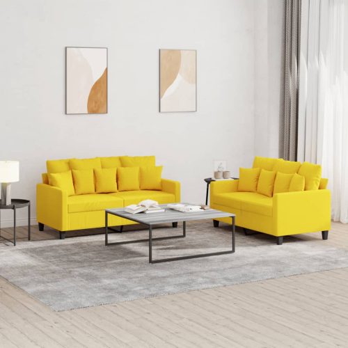 2-dijelni set sofa s jastucima svjetložuti od tkanine