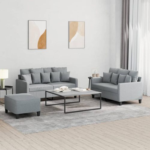 3-dijelni set sofa s jastucima svjetlosivi od tkanine