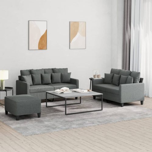 3-dijelni set sofa s jastucima tamnosivi od tkanine