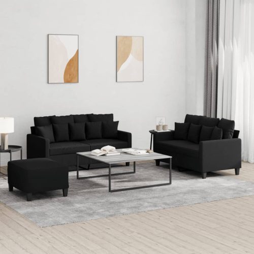 3-dijelni set sofa s jastucima crni od tkanine