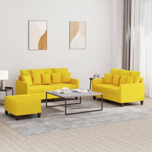 3-dijelni set sofa s jastucima svjetložuti od tkanine