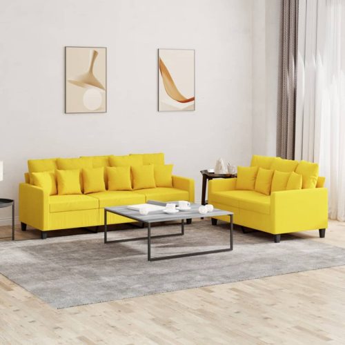 2-dijelni set sofa s jastucima svjetložuti od tkanine