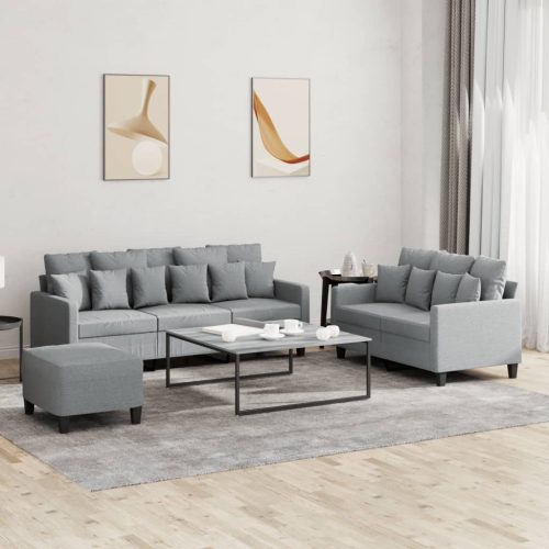 3-dijelni set sofa s jastucima svjetlosivi od tkanine