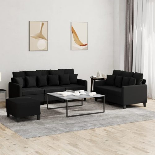 3-dijelni set sofa s jastucima crni od tkanine