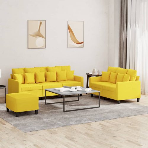 3-dijelni set sofa s jastucima svjetložuti od tkanine