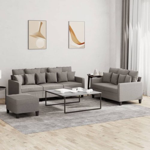 3-dijelni set sofa s jastucima smeđesivi od tkanine